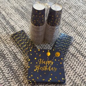 Gold and Black Birthday Party Supplies Set